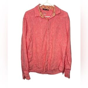 Bohio Mens 100% Linen Pink Long Sleeve Button Down Short Size Medium